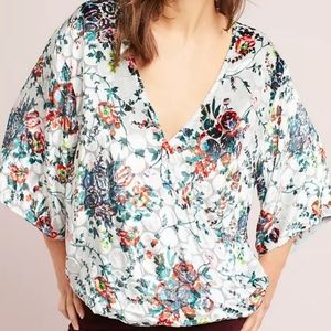 Maeve Anthropologie Umi Velvet Burnout Floral kimono Wrap Blouse Size M
